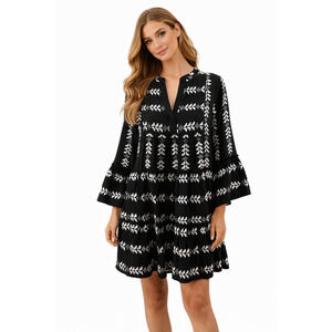 ELAN White/Black Print Pre-Owned Ladies Dress - Size Small